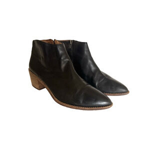 Madewell Justine Booties 9 Black Leather Pointed-Toe Western Ankle Boots Zip
